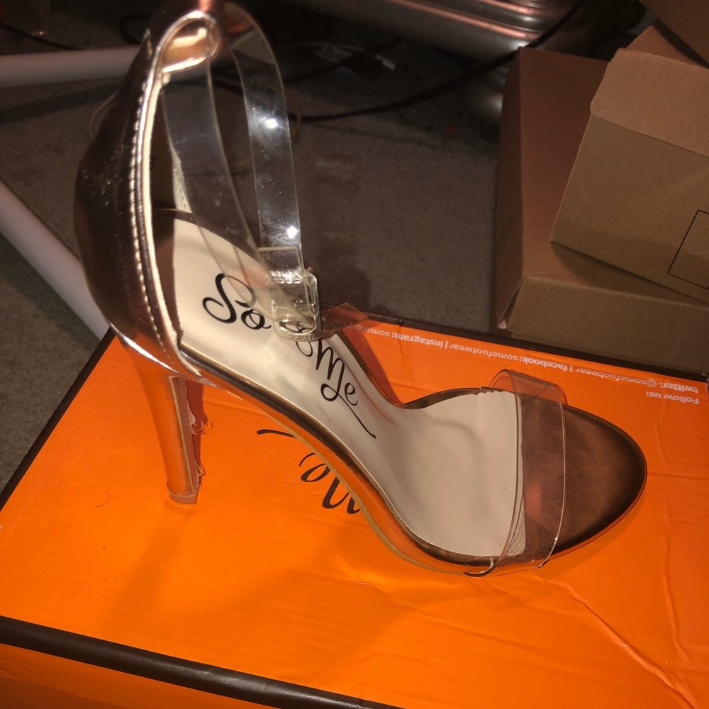 Rose Gold skinny heel.